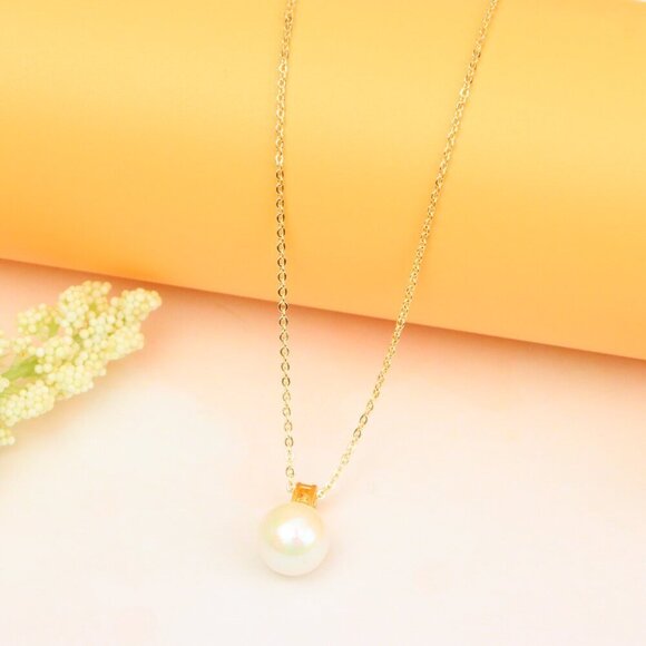 "Rose Gold Necklace with Classic Pearl Pendant and Crystal Detail, XPNL1886 - Picture 10 of 12